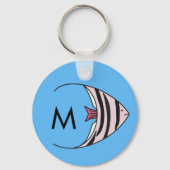 Blauer Fischmuster-Monogramm Schlüsselanhänger (Vorderseite)