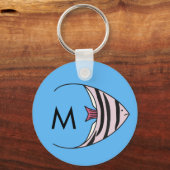 Blauer Fischmuster-Monogramm Schlüsselanhänger (Vorderseite)