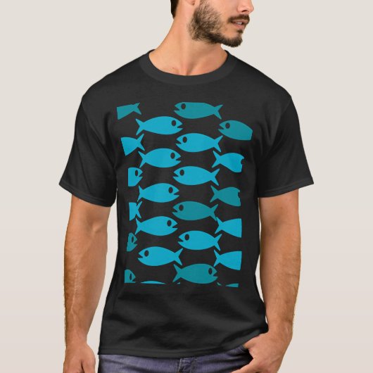 Blauer Fischmuster T-Shirt (Vorderseite)