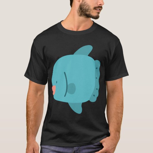 Blauer flacher farbiger Mondfisch T-Shirt (Vorderseite)