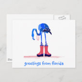 Blauer Flamingo, Grüße aus Florida Postkarte (Vorne/Hinten)