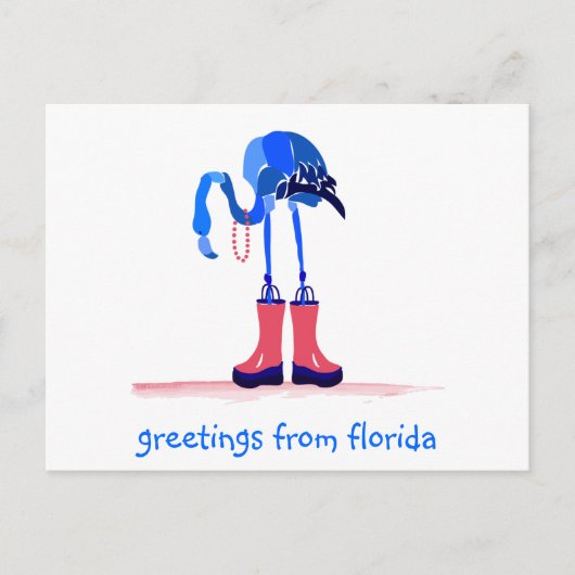 Blauer Flamingo, Grüße aus Florida Postkarte (Vorderseite)