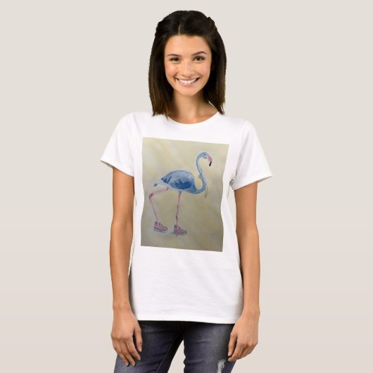 Blauer Flamingo mit Perlen-T - Shirt (Vorne ganz)