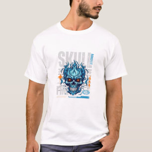 Blauer Flammender Totenkopf Streetwear Design   Cy T-Shirt