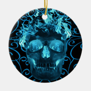 Blauer Flammenschädel-Schmuck Keramikornament