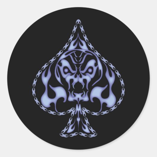 Blauer Flammkugel Skull Runder Aufkleber (Vorderseite)