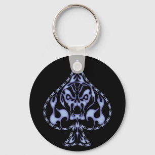 Blauer Flammkugel Skull Schlüsselanhänger