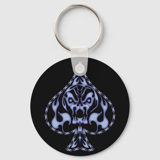 Blauer Flammkugel Skull Schlüsselanhänger (Vorderseite)