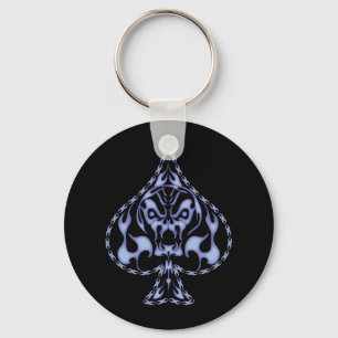 Blauer Flammkugel Skull Schlüsselanhänger