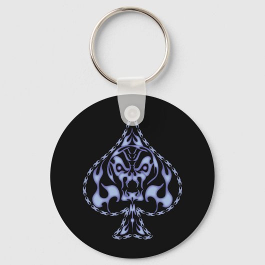 Blauer Flammkugel Skull Schlüsselanhänger (Vorderseite)