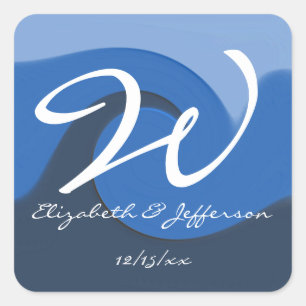 "Blauer Fleck" - Monogramm mit Namen/Siegel/Aufkle Quadratischer Aufkleber