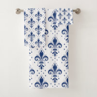 Blauer Fleur-de-lis nahtloses Muster auf weiß