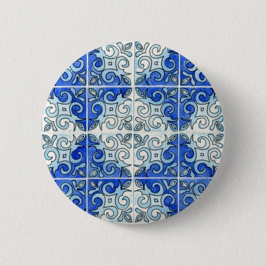 Blauer Fliesen-Entwurf 2 - Wirbel Button (Vorderseite)