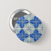 Blauer Fliesen-Entwurf 2 - Wirbel Button (Vorne & Hinten)