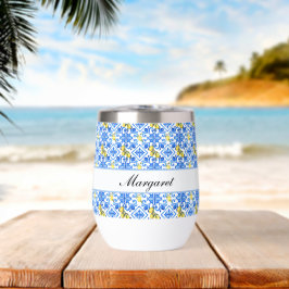 Blauer Fliesen-Gelber Zitronen-Aquarell-Monogramm-