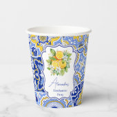 Blauer Fliesen Lemons Abschluss Pappbecher (Rückseite)