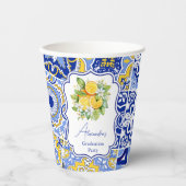 Blauer Fliesen Lemons Abschluss Pappbecher (Vorderseite)