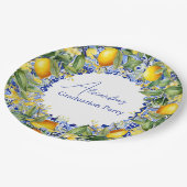 Blauer Fliesen Lemons Abschluss Pappteller (Schrägansicht)