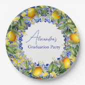 Blauer Fliesen Lemons Abschluss Pappteller (Vorderseite)