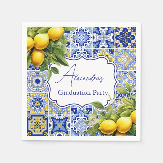 Blauer Fliesen Lemons Abschluss Serviette (Vorderseite)