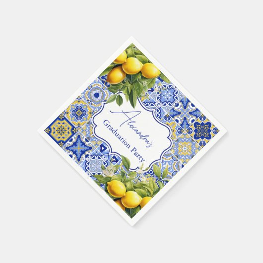 Blauer Fliesen Lemons Abschluss Serviette (Ecke)