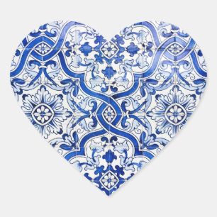 Blauer Fliesen-Portugiese Azulejo Herz-Aufkleber