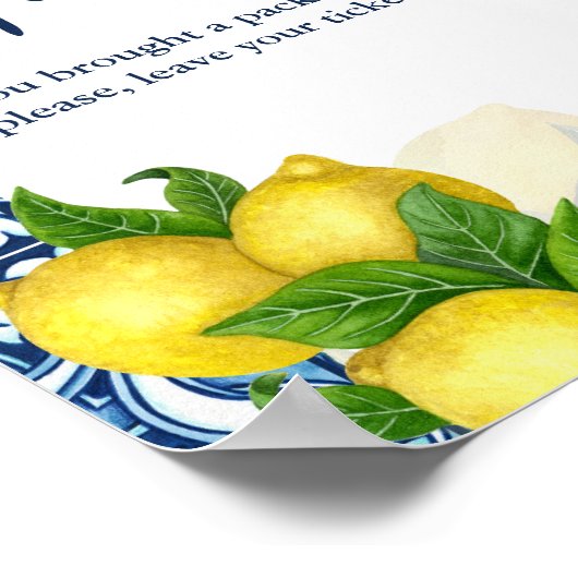 Blauer Fliesenlemon Amalfi-Babydusche - Zeichen Poster (Ecke)