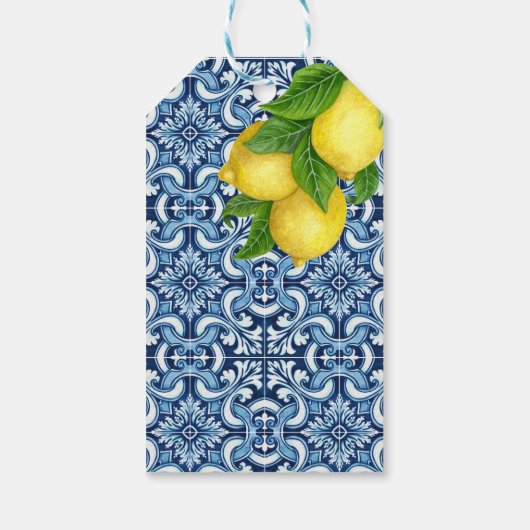 Blauer Fliesenlemon Amalfi Brautparty Vielen Dank Geschenkanhänger (Rückseite)
