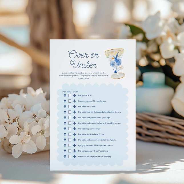 Blauer Flor über oder unter Bridal Game (Blue Floral Bridal Shower Game)