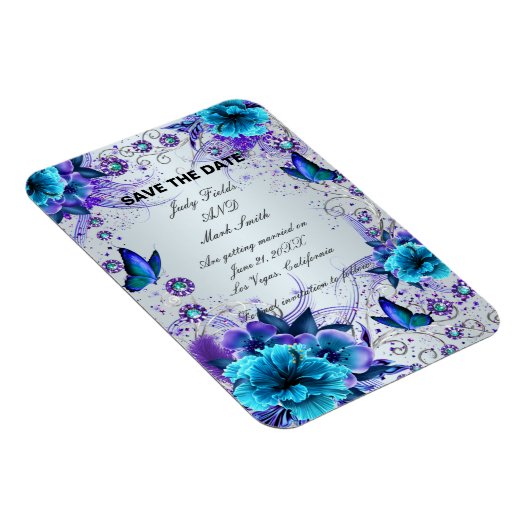 Blauer Flor und Schmetterling speichern das Datums Magnet (Rechte Seite)