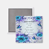 Blauer Flor und Schmetterling speichern das Datums Magnet (Vorderseite/Rückseite)
