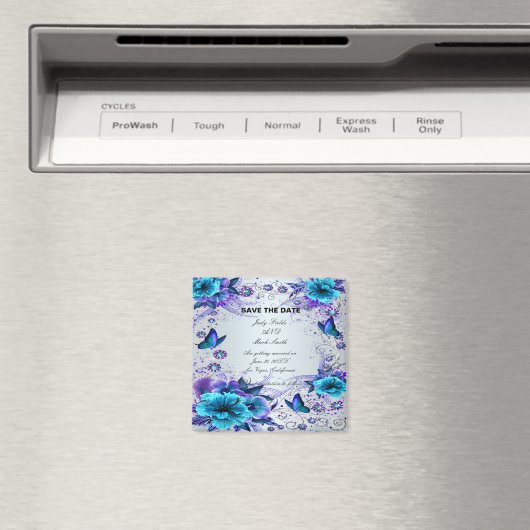 Blauer Flor und Schmetterling speichern das Datums Magnet (In Situ (Geschirrspüler))