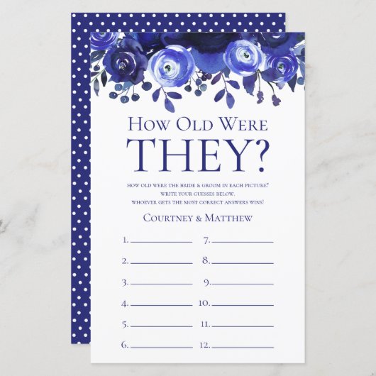 Blauer Flor wie alt waren sie Brautparty Game (Vorne/Hinten)