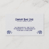 Blauer Flora Elefant über weißem Spitzenhintergrun Visitenkarte (Rückseite)