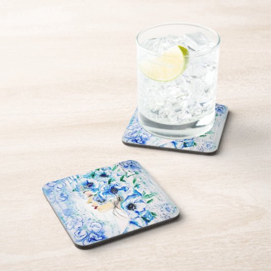 Blauer Flora Fantasy Malerei Getränkeuntersetzer (Rechte Seite)