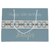 Blauer Floral Accented Große Geschenktüte (Vorderseite)