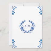 Blauer Floral-Aquarellrahmen Hochzeit Einladung (Rückseite)