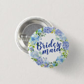 Blauer Floral Wasserfarbe Bridesmaid Button (Vorne & Hinten)