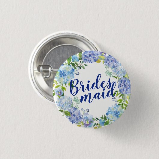 Blauer Floral Wasserfarbe Bridesmaid Button (Vorne & Hinten)