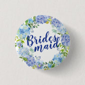 Blauer Floral Wasserfarbe Bridesmaid Button (Vorderseite)