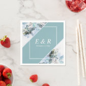 Blauer Floral Watercolor Monogram Hochzeitsempfang Serviette (Beispiel)