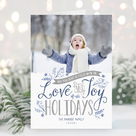 Blauer Floral Whimsy 2 Foto geflochten Feiertagskarte