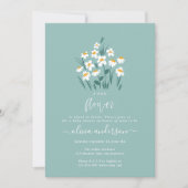 Blauer, florale elegante Babydusche in Einladung (Vorderseite)