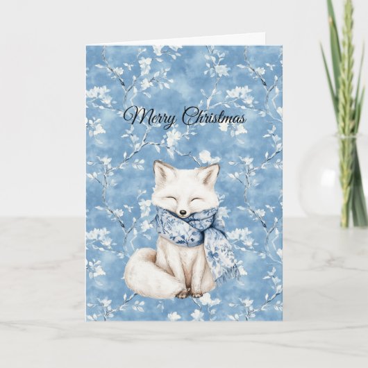 Blauer Floraler Fuchs Weihnachten Karte (Vorderseite)