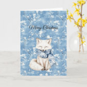 Blauer Floraler Fuchs Weihnachten Karte (Gelbe Blume)
