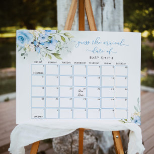Blauer floraler Guess-the-Due-Date-Kalenderposter Poster