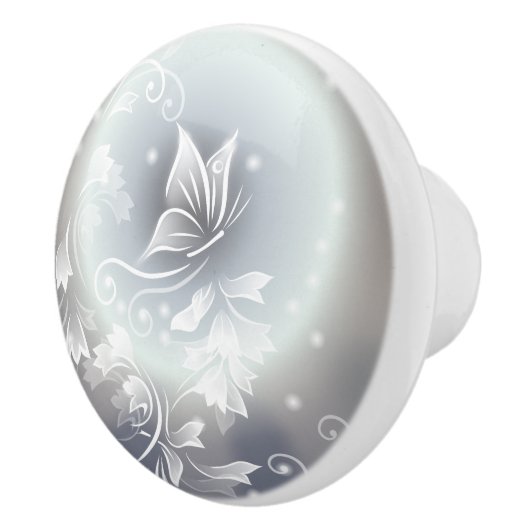 Blauer Floralschmetterling Fantasy Tier Keramikknauf (Rechts)