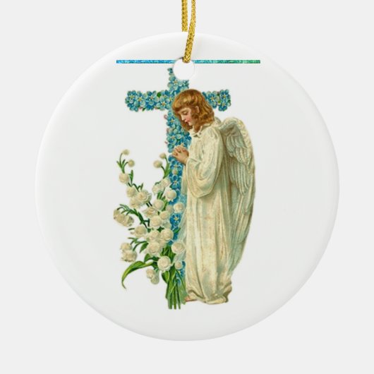 Blauer Flower Christlich Cross Keramik Ornament (Vorne)