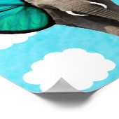 Blauer Flügel-Elefant in Wolken Poster (Ecke)