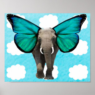 Blauer Flügel-Elefant in Wolken Poster